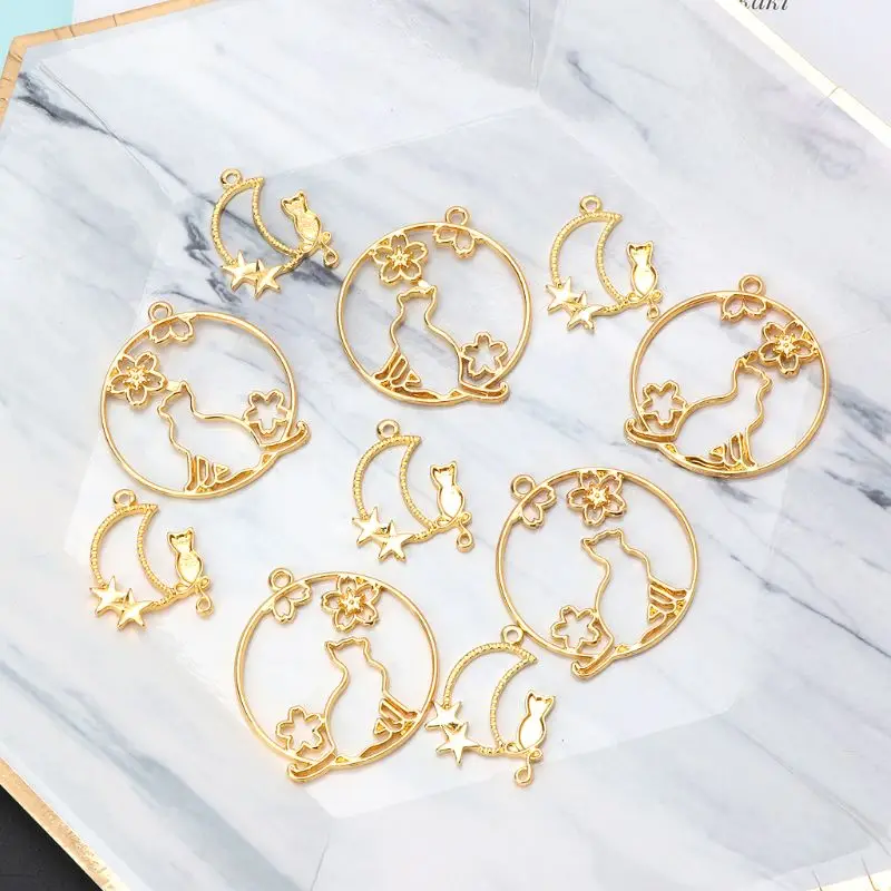 

5Pcs Cat On Moon Blank Pendant UV Resin Frame Open Bezels Setting Jewelry Making