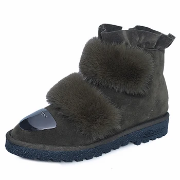 

Women Flat Ankle Snow Boots Fur Boots Winter Warm Snow Shoes Round-toe Female Flock Leather Women Shoes