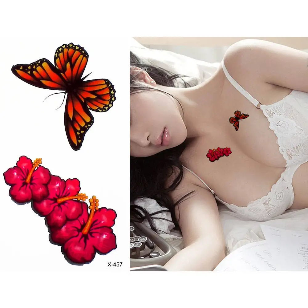 1 лист, цветная татуировка, цветок, бабочка, узор, дизайн, временная татуировка, наклейка для женщин и мужчин, ручная работа, китайская живопись тушью - Цвет: X 457