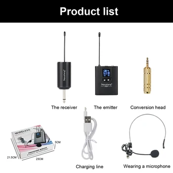 

UHF Wireless Headset Microphone/Lavalier Lapel Mic with Bodypack Transmitter and Mini Rechargeable Receiver 1/4" Output