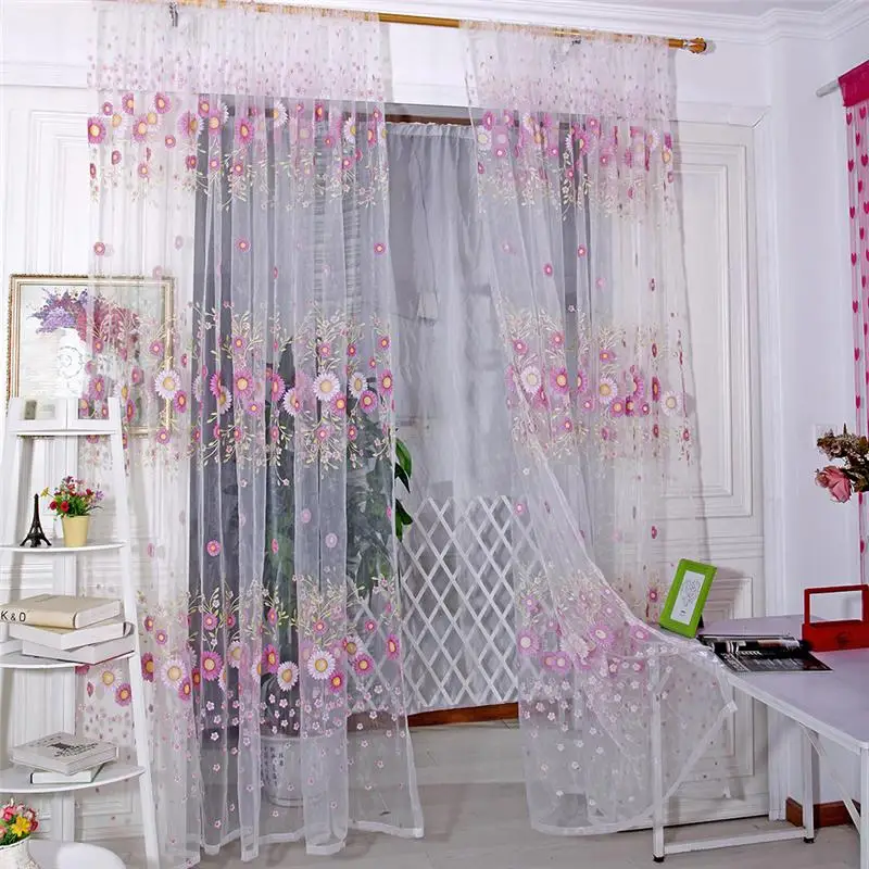 

Sunflower Tulle Voile Window Curtain Drape Panel Sheer Scarf Valance Curtains For Living Room