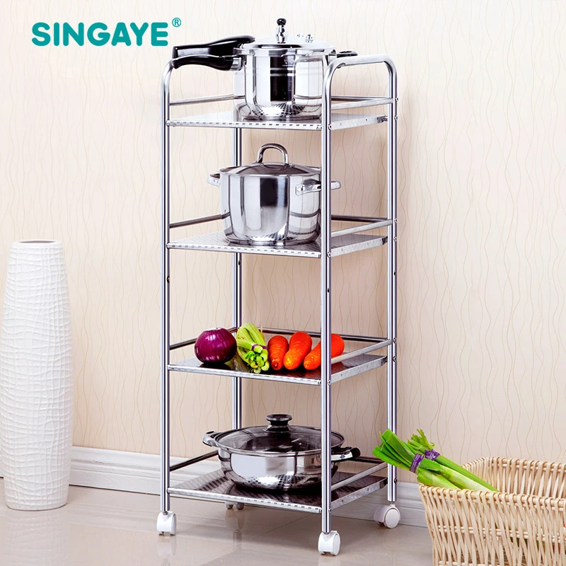 SINGAYE DIY Four Layers Multi function Shelf with Removable Wheels
