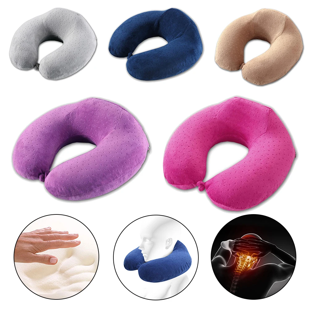 

DIDIHOU 1pc U-Shape Travel Pillow Orthopedic Memory Foam Inflatable Neck Pillow Travel Accessorie Pillows For Airplane Sleep