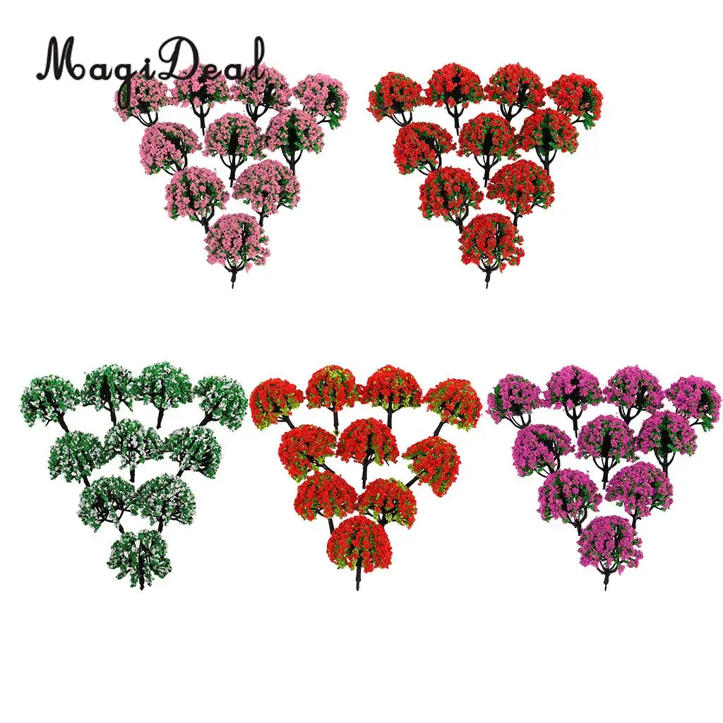 MagiDeal 10Pcs 1/200 Scale Model Flower Trees Green Train Railroad Scenery Landscape for Diorama Model Layout Toys 5Colors
