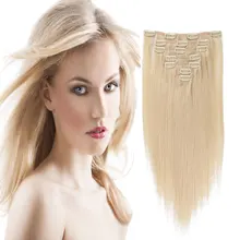 Bleach Blonde #613 Clip In Extensions 16″-26″ 10PCS 120G Full Head Clip In Human Hair Extensions Straight Brazilian Virgin Hair