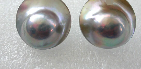 

Miss charm 0000314 stunning big 23mm round gray south sea mabe pearl earrings 14K stud