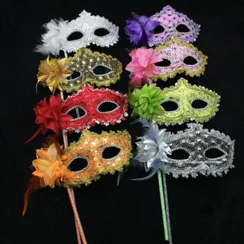 

New Flower Handheld Mask Women Lady Girls Venetian Princess Masquerade Mardi Gras Ball Masks Halloween Party Supplies
