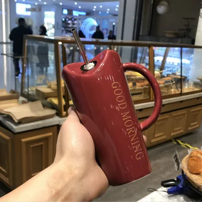 Европа керамическая чашка I love you молочная чашка креативная кофейная чашка с нержавеющей сталью всасывающая труба подарок офис чашка для завтрака