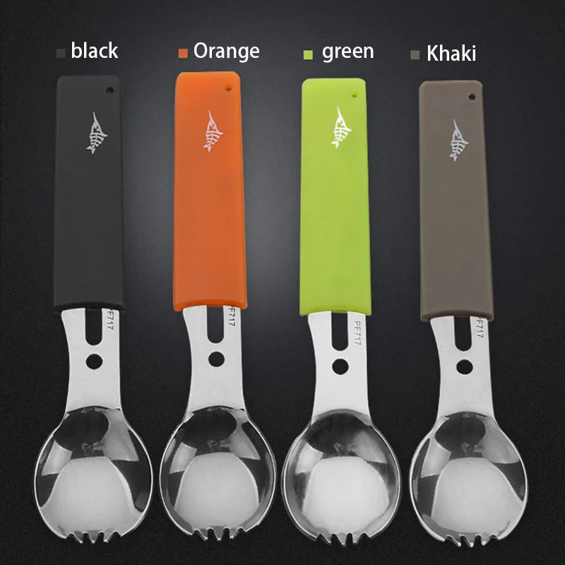 

Durable Stainless Steel Survival kit Multifunctional Camping Cookware Spoon Fork Bottle Opener Portable Tool Safety