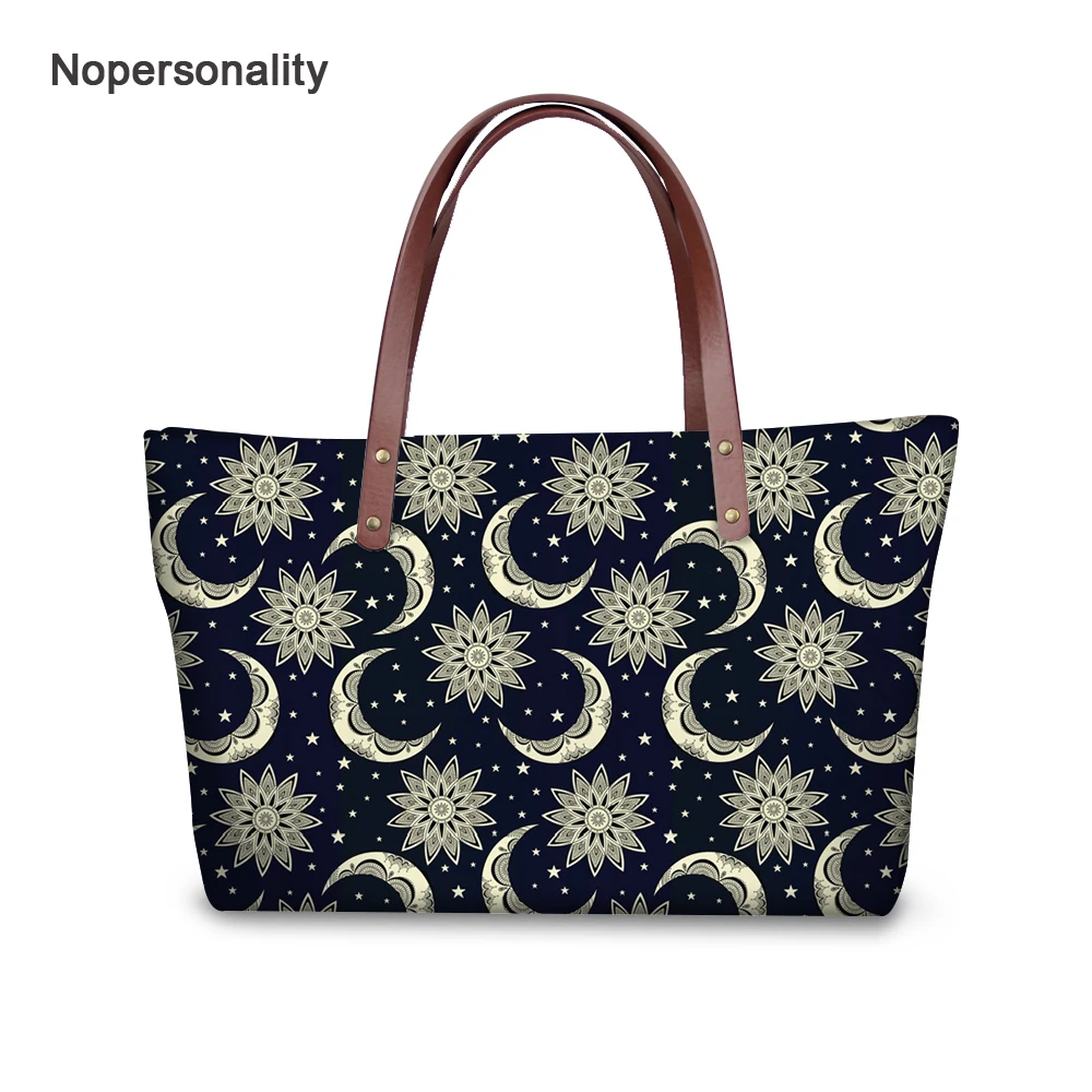 Nopersonality الشمس القمر نمط النيوبرين حقيبة كتف أكياس للنساء الطباعة عارضة الإناث حقائب سيدات كبيرة أعلى-حقائب بيد