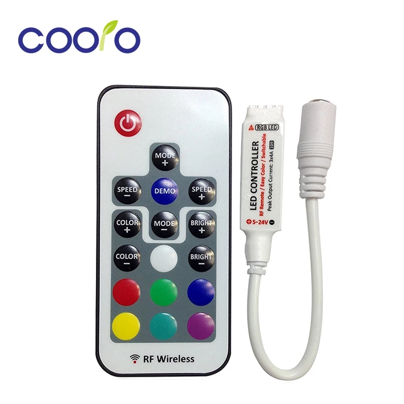 

DC 5V-24V 12A 17key mini RF wireless led RGB remote Controller with 4pin female DC for RGB LED Strip Lights