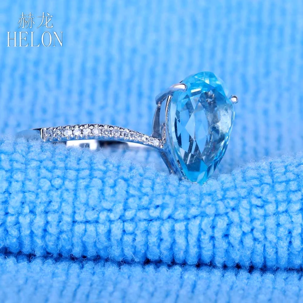 Helon 925 серебро 3.127ct голубым топазом 11x8 мм Груша Форма и проложить 0.1ct бриллиантами Обручение и свадьбы для женщин Jewelry Кольцо