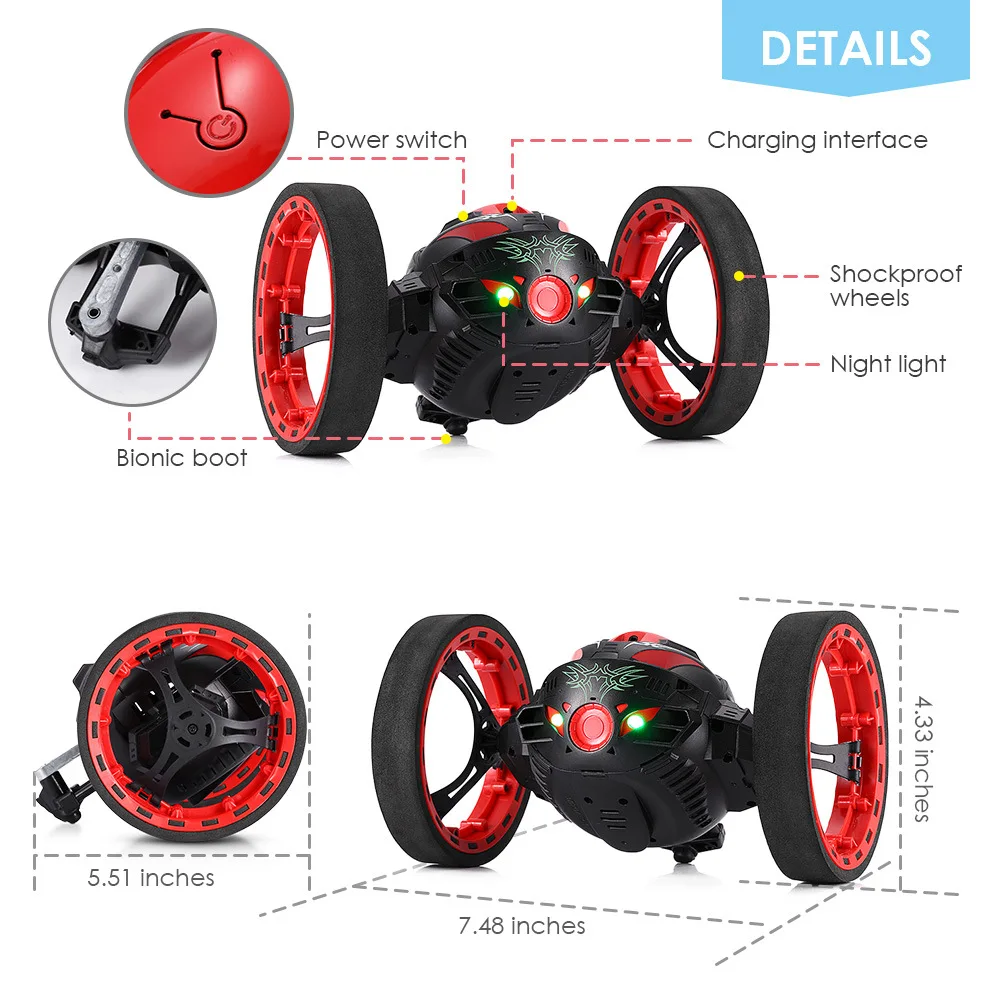Mini RC Car Stunt Bounce Jumping Car 2.4GHz WiFi Smart Remote Control Car With Flexible Wheels Jumping 360° Rotating LED Lights