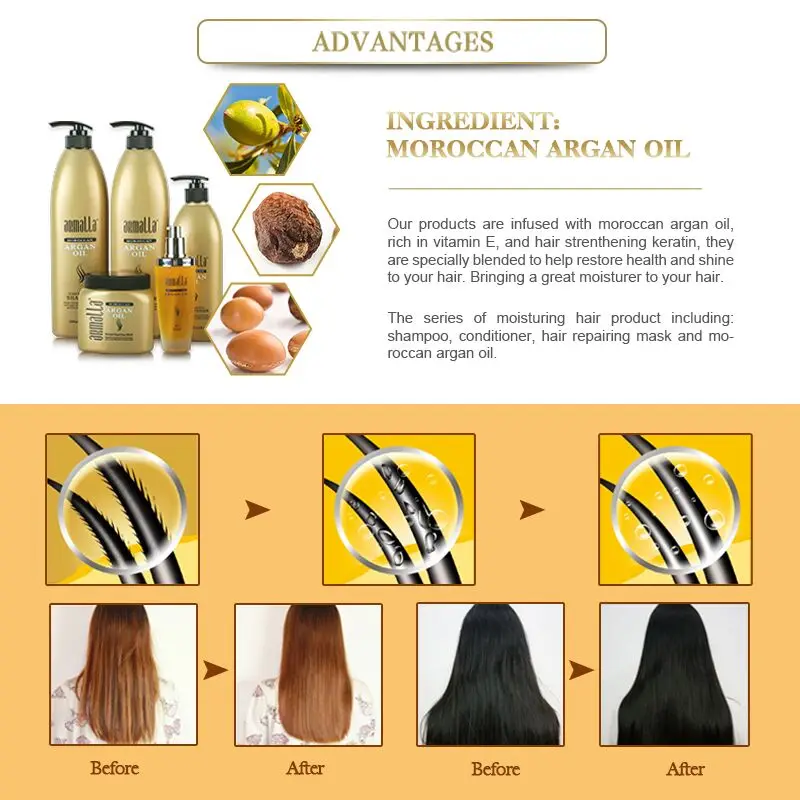 New Products Armalla 500ml Moroccan Dry Natural Shampoo+500ml Argan Oil Deep Conditioner For Hair Repairs Damage Products