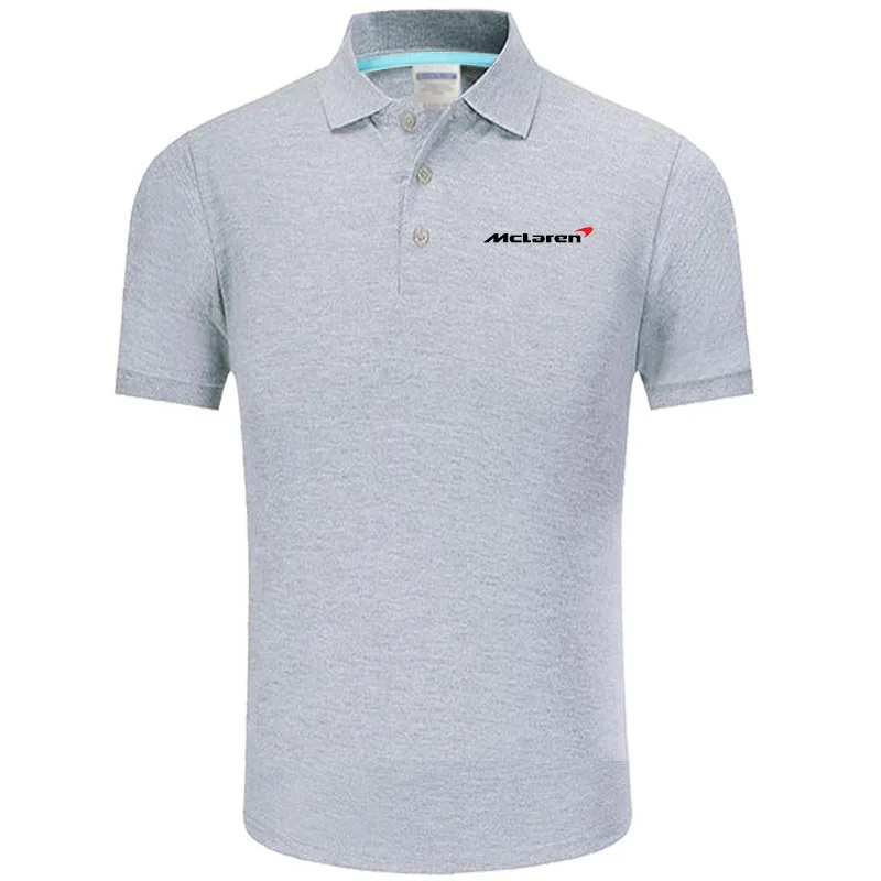 Летняя футболка-поло с логотипом McLaren, брендовая мужская модная хлопковая рубашка-поло с короткими рукавами, однотонные футболки из Джерси - Цвет: Серый