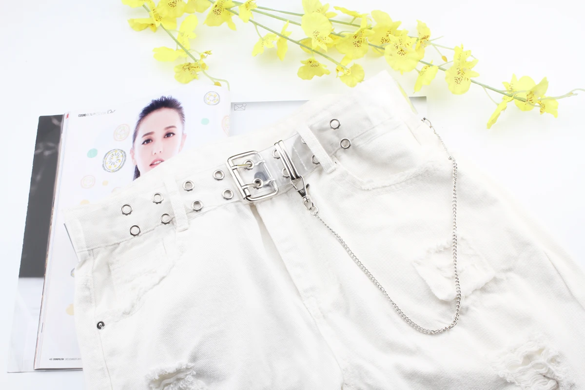 Женский прозрачный ремень из ПВХ для женщин, дизайнерский Harajuku, милое платье в стиле панк для девочек, джинсовое платье с цепочкой, два ряда ремней с люверсами, 153