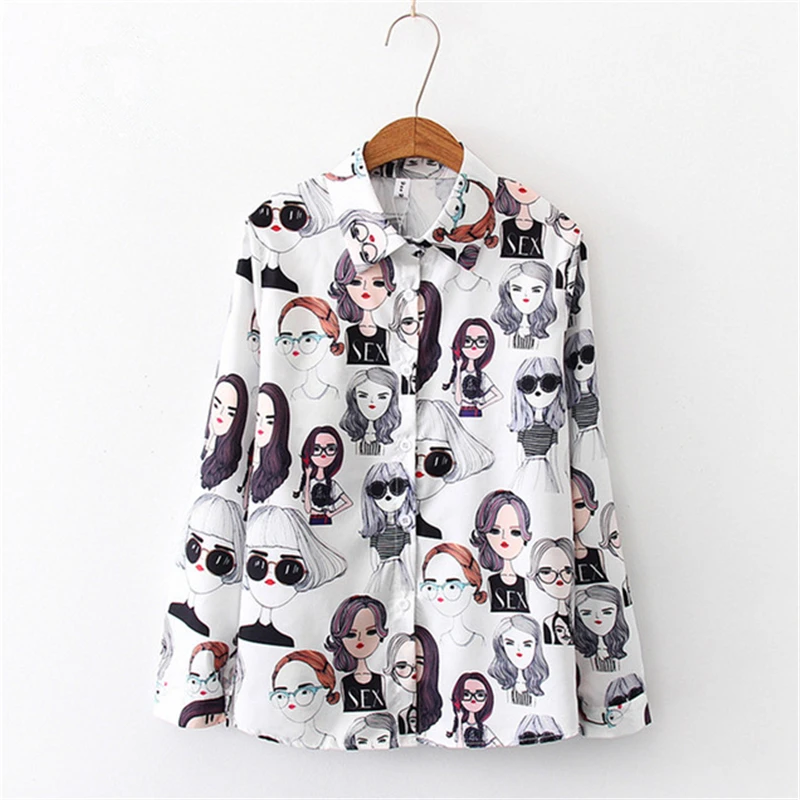 

Fashion Spring Womens tops and blouses Korean Print Long sleeve Shirt Women Loose Plus size blouse Casual Vintage Ladies blouses