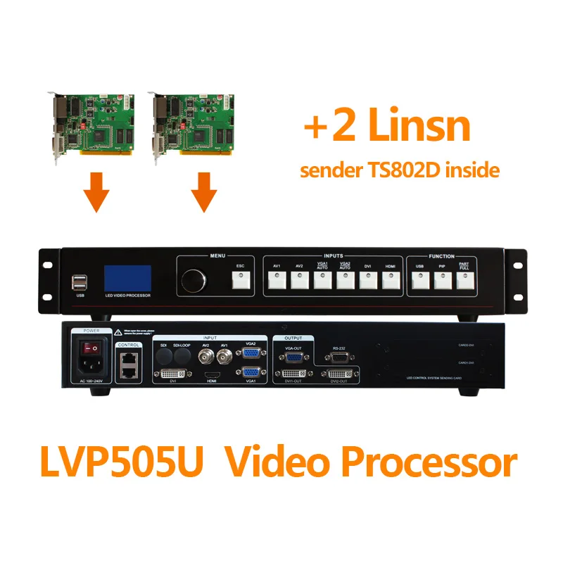 Светодиодный видеопроцессор MVP505U с 2 linsn ts802d отправляющей картой в светодиодной
