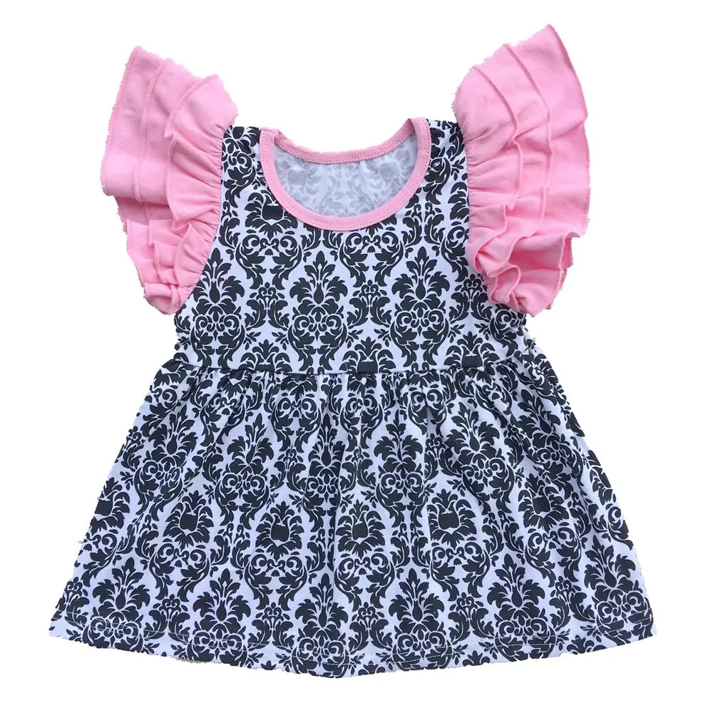 Pearls Tee triple Ruffle Flutter Sleeve top solid ruffle icing shirts cotton Baby girl top,floral damask baby girls clothes ruffle trim cut out back halter top