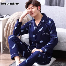 Хлопковые Пижамные комплекты, клетчатая пижама с длинным рукавом, мужские пижамы с v-образным вырезом, мужские пижамы, мужские пижамы плюс