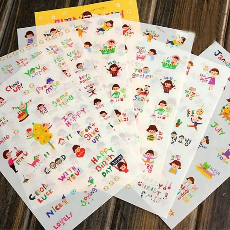 PVC Paper Stickers Letter Girl Pattern Memo Pads DIY Cartoon Stickers For Kids Toys Gift Scrapbooking Stationery
