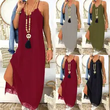 Women's Casual Long Maxi Dress Halter Slit Side Sleeveless Dress Summer Sundress casual side slit sleeveless women s midi dress