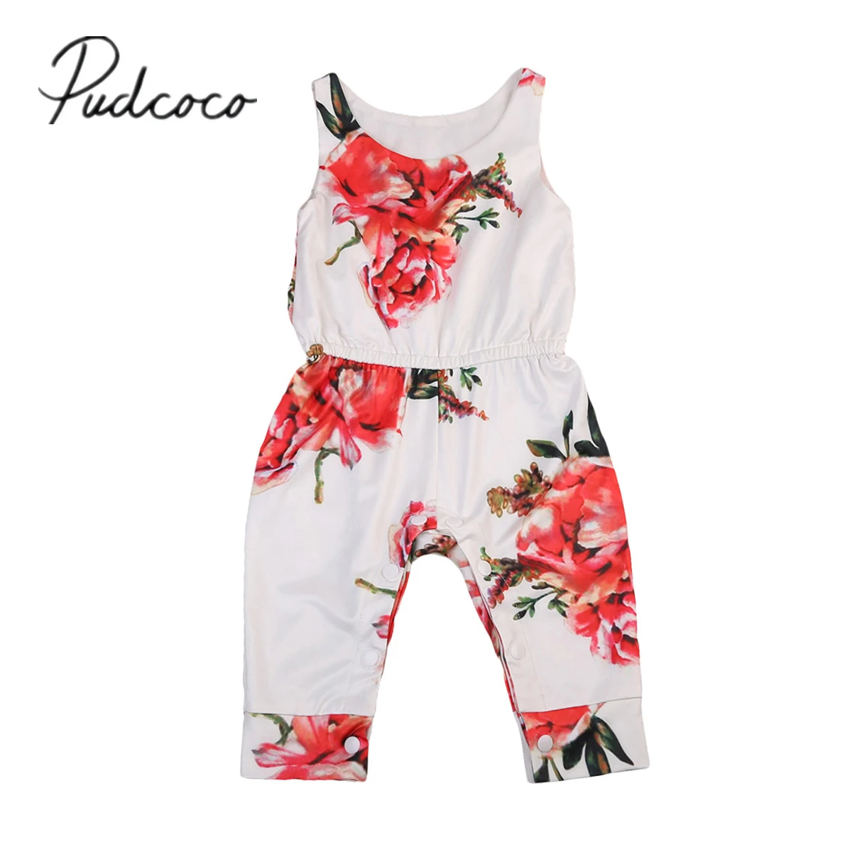 Pudcoco Baby Girls One piece Sleeveless Romper Big Floral Playsuit