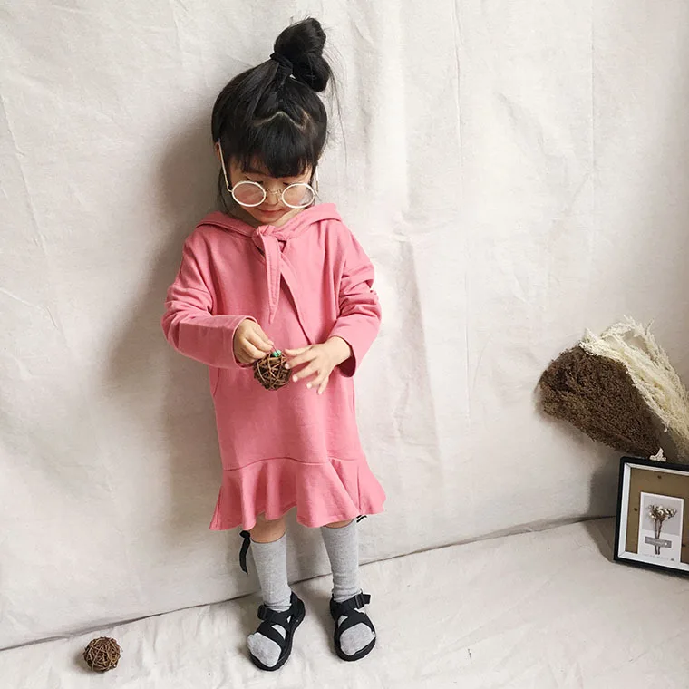 

Girls Dress 2018 Autumn Long Sleeve Hoodie Thick Warm Big Pocket Dresses For Teenager Girls Teens Children Clothing Kids Clothes