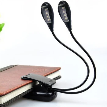 

LED Book Reading Table Lamp Super Bright Dual Flexible Double Goosenecks Clip-on Arm Study Music Desk Light