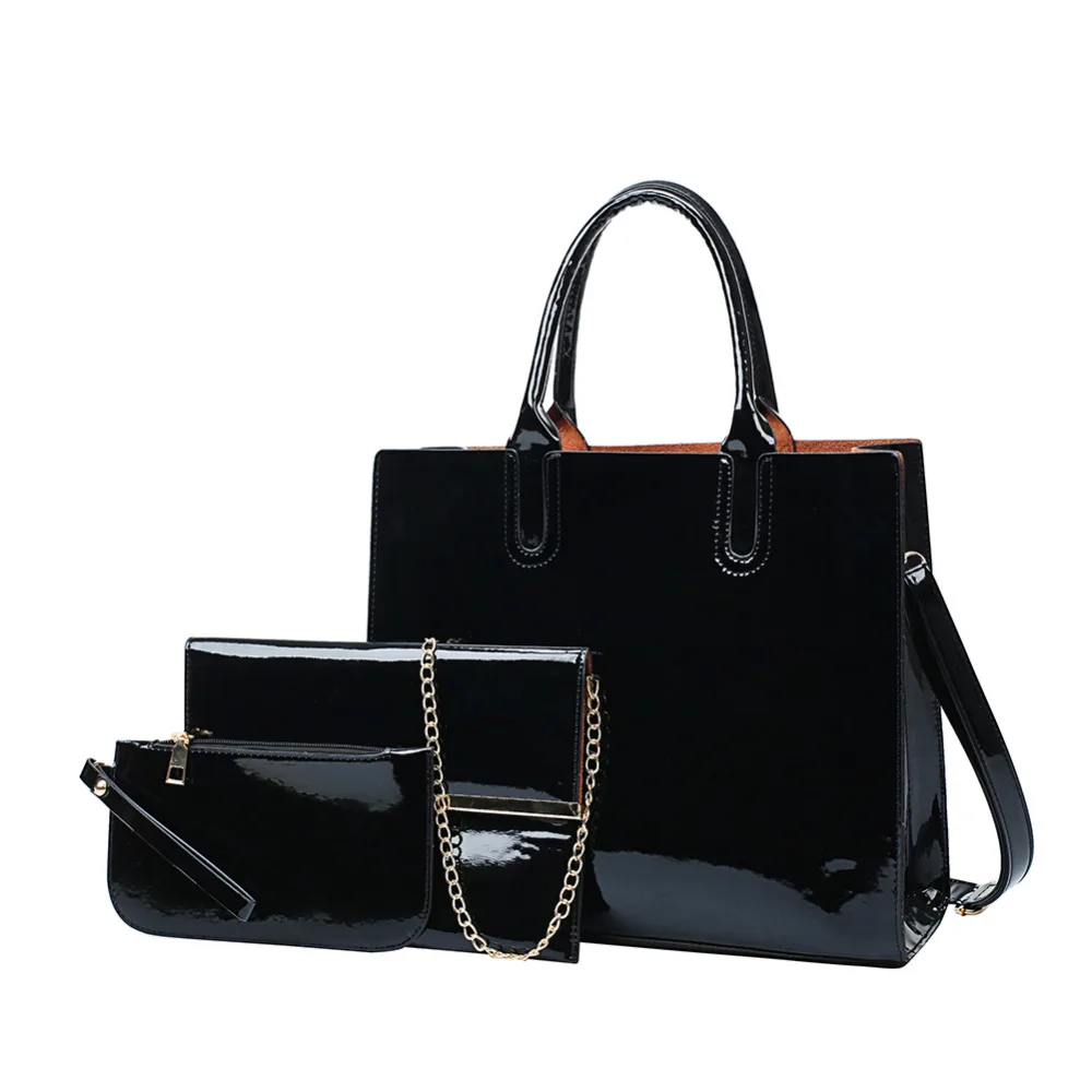 

3 Sets High Quality Patent Leather Women Handbags Luxury Tote Bag Ladies Shoulder Messenger crossbody bag Clutch Feminina