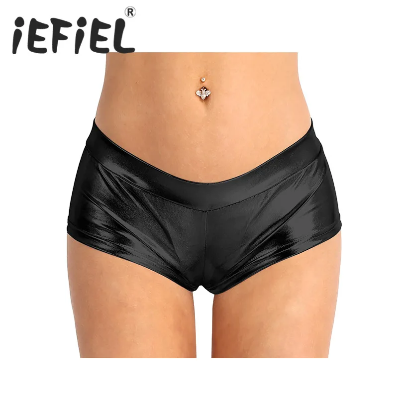 iEFiEL Fashion Women Shorts Wet Look Patent Leather Low Rise Clubwear Mini Shorts Hot Shorts with Buckles Nightwear Clothes women's fashion