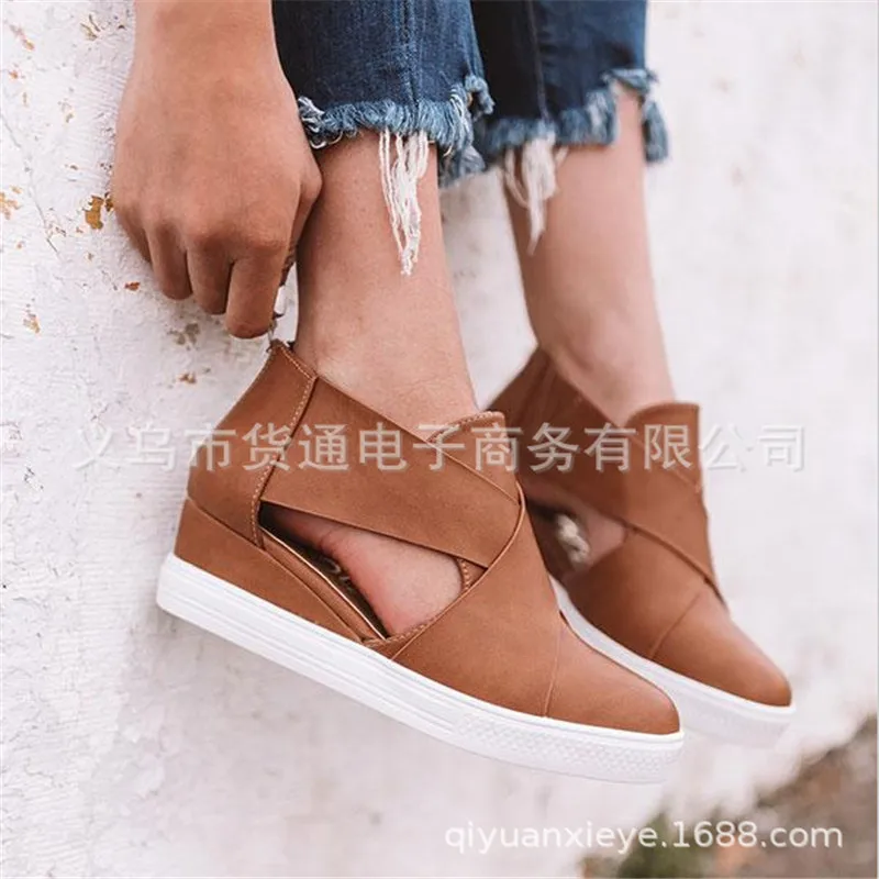 

2019 autumn new wedge with casual shoes large size hollow ladies sandals spot round head shoes free post