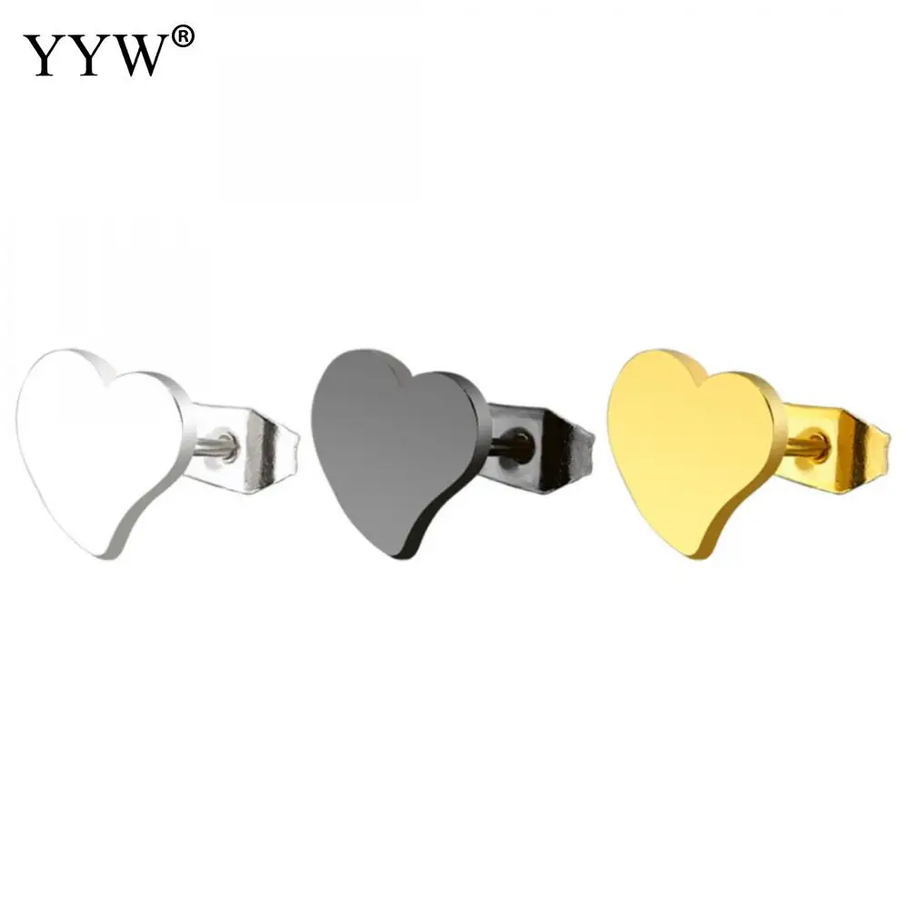

1 Pair Stainless Steel Ear Studs Earrings for Women Gold Color Black Plated Heart Shaped Push Back Earrings Women Men Earrings