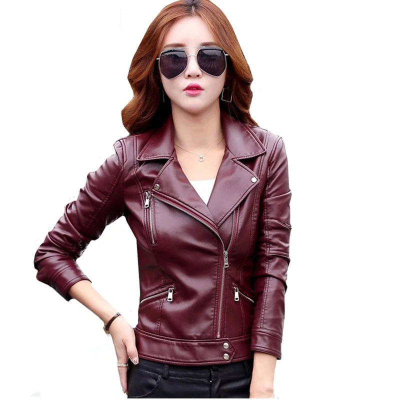 Women Faux Leather Jacket Winter Autumn Short Coat Plus