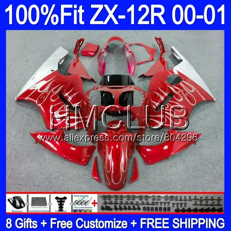 

Injection For KAWASAKI NINJA ZX1200 C ZX 12R 00 01 47HM.16 ZX 12 R 1200CC ZX12R 00 01 ZX-12R 2000 2001 Fairing kit Silvery red