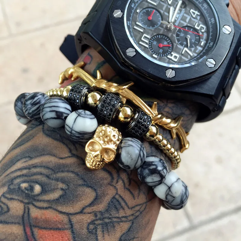 Mcllroy skull bracelet men 10mm natural stone beads trendy bracelets & bangles jewelry beaded friendship bracelet best friends
