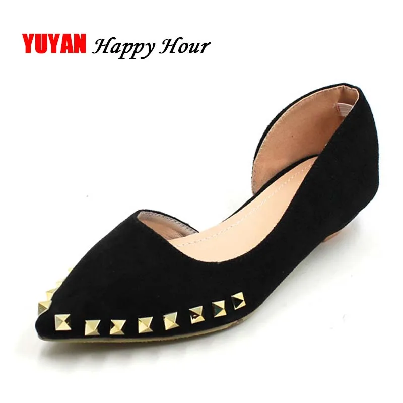 

New 2019 Fashion Rivets Shoes Women Pointed toe Low Heels High Quality Women's Brand Shoes Low Heel 2.5cm ZH2685