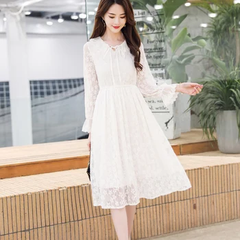 

Spring 2019 new women's summer chic lace white high waist long dress female m79