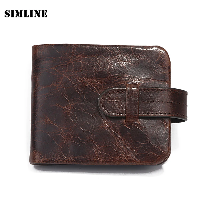 

Vintage Genuine Leather Wallet For Men Women Bulls Cowhide Big Capacity Short Wallets With Buckle Coin Purse Zipper Pocket Bag