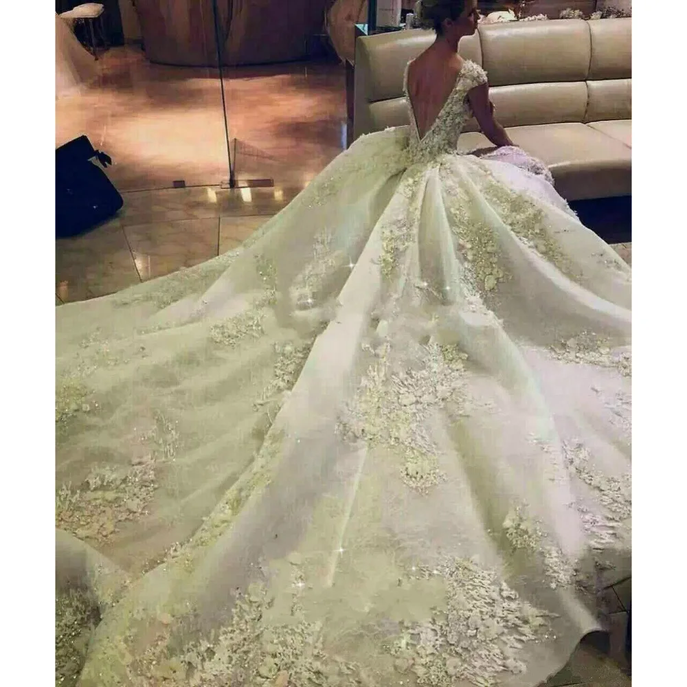 2019 Свадебные платья Дубай расшитые бисером аппликации vestidos de noiva trouwjurk длинное