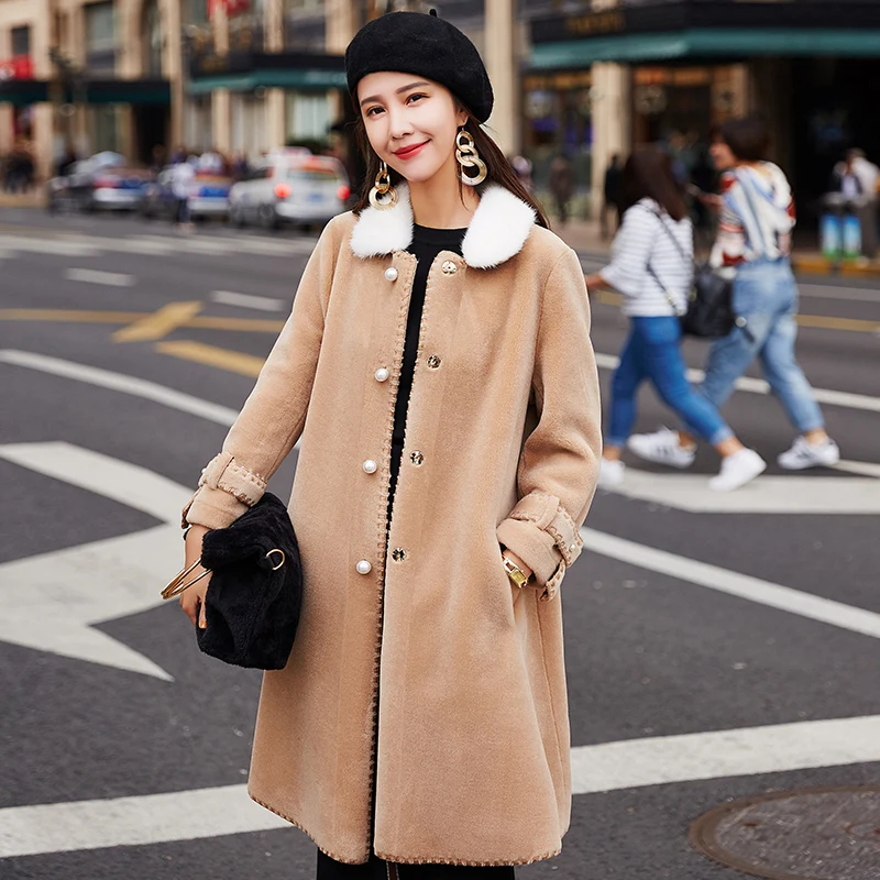 Manteau noir Nouveau Col Z177 Réel Vison Manteaux Femmes Champagne De Fourrure Mouton Veste Nouvelles Laine Naturel Avec D'hiver Femelle Luxe vPynwN8O0m
