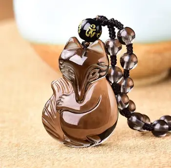 

Natural ice rainbow eye obsidian fox pendant frosted fox pendant o24#