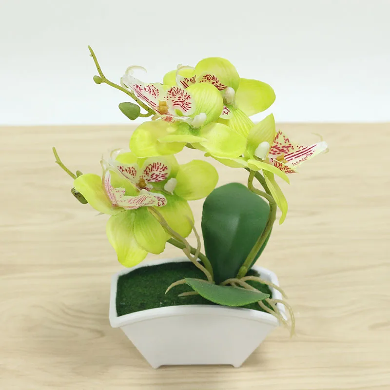 Flone Orchid Pots Plastic Artificial Potted Orchids Silk Bonsai Fake Flowers Green Plants And Flower Pots Home Decoration  (20)