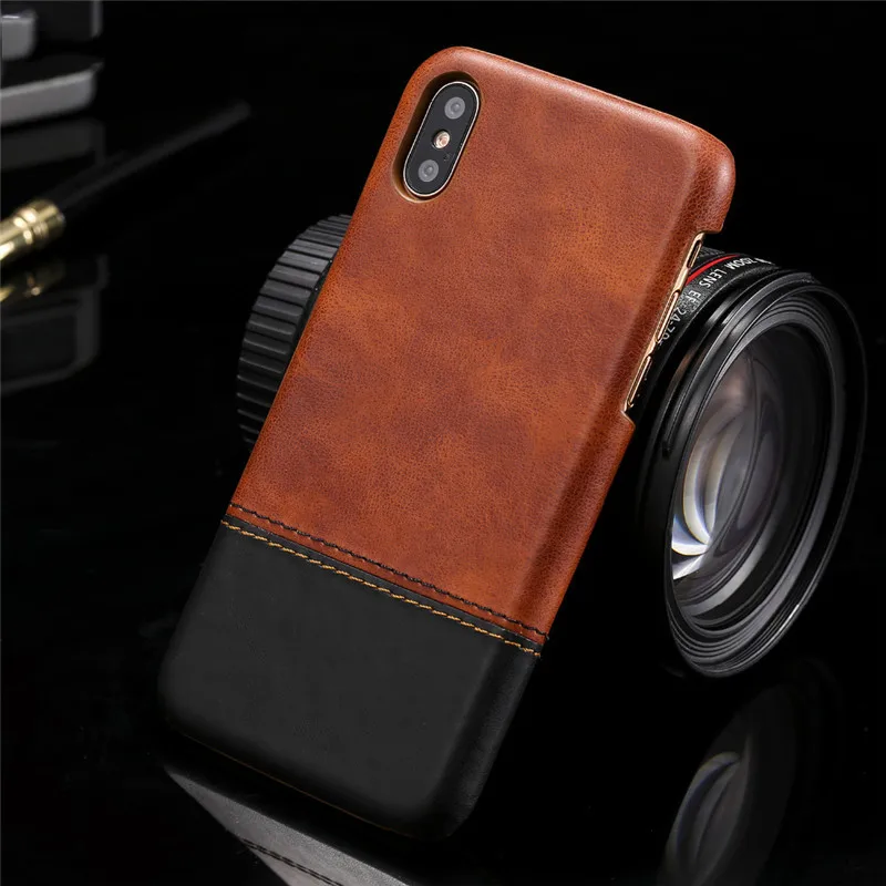 

Tikitaka Cowhide Leather Case For iPhoneX 10 8Plus Retro Splicing Solid Anti-knock Coque For iPhone 7Plus 8 6 6s Pluse Shell