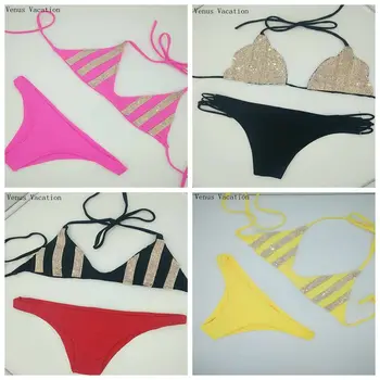 

2018 venus vacation latest summer diamond swimwear sexy women bikini set rhinestone bathing suit new design biquini swimsuit