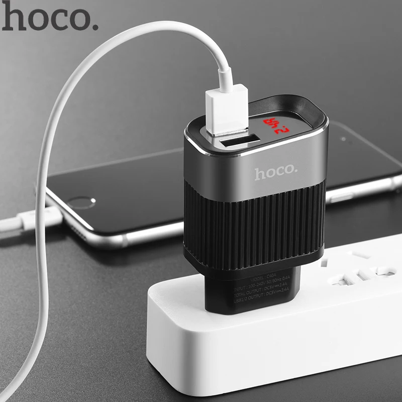 HOCO 2 ميناء شاحن يو اس بي الأزياء 2.4A الذكية تهمة الهاتف المحمول شاحن آيفون هواوي Xiaomi شاشة ديجيتال الأوروبية شاحن