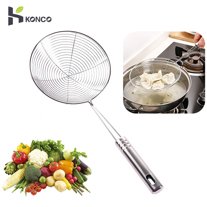 

KONCO Fried Food Colander Kitchen Strainer Sieve Dumlings Spoon Multi-functional Stainless Steel Colander Oil-Frying Filter