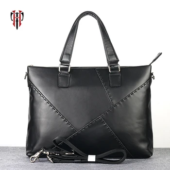

TIANHOO 2018 Fashion business handle bags man briefcase for work 14 inch laptop package genuine leather totes