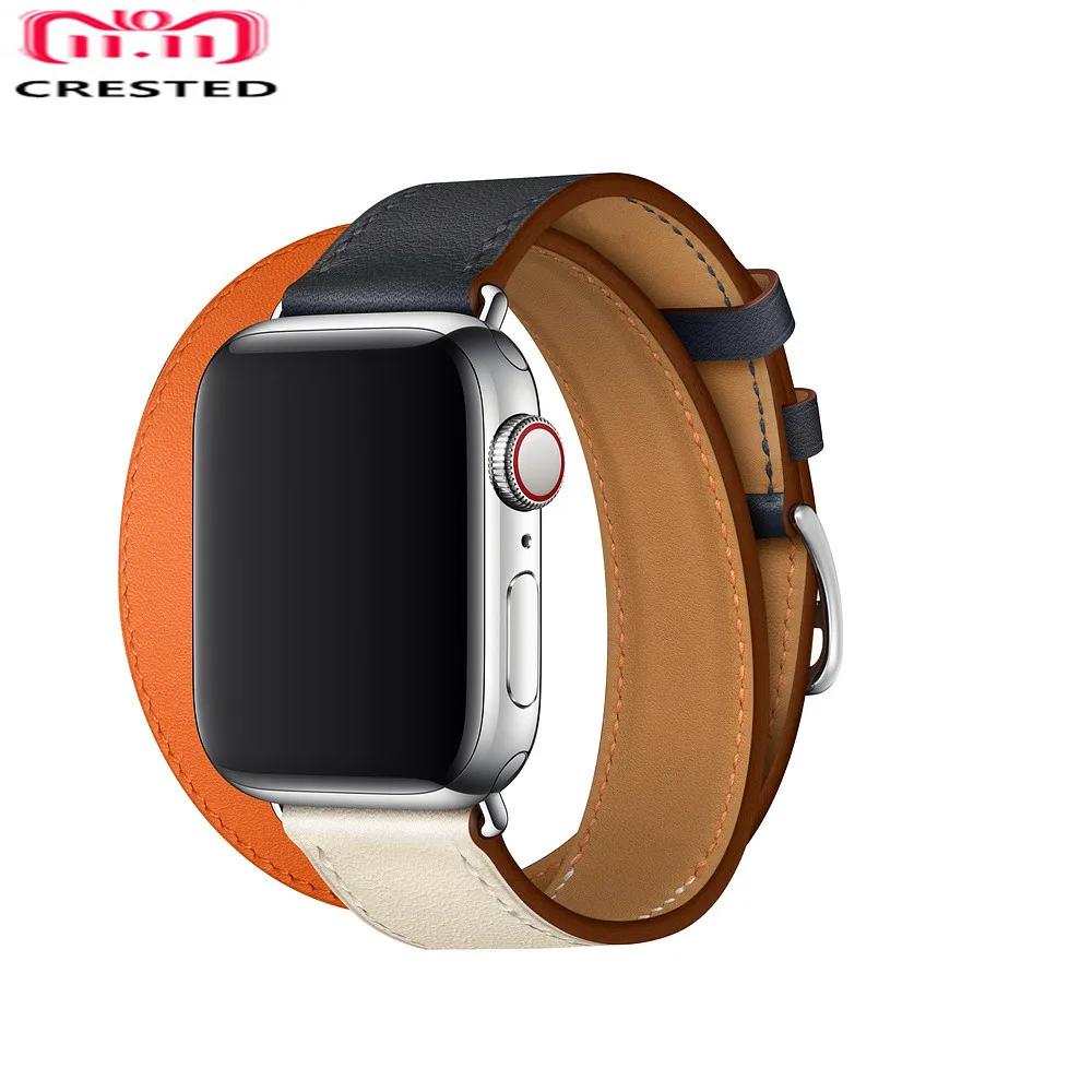 Хохлатая кожаный ремешок для Apple Watch series 4 44 мм 40 двойной тур iwatch 3 2 1 42 мм/38 наручные часы браслет ремень