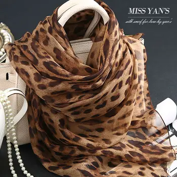

Genuine Silk Women Scarf Fashion Coffee Leopard Print Scarves 2017 Spring Summer Winter High Quality Shawl